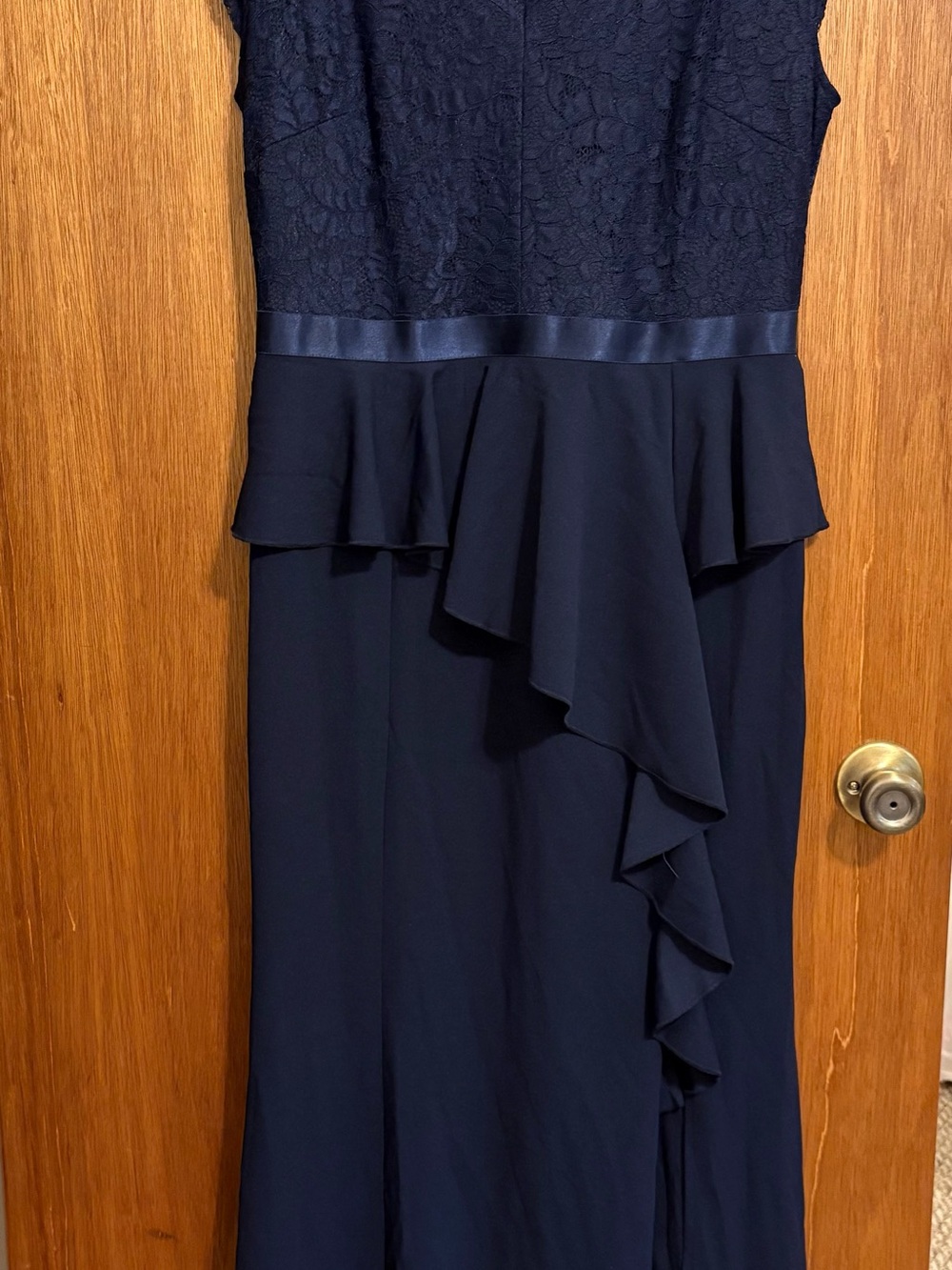 Missmay Navy Lace Peplum Ruffle Gown